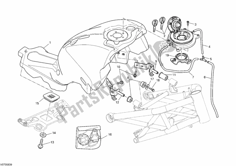 All parts for the Fuel Tank of the Ducati Monster 659 Australia 2012